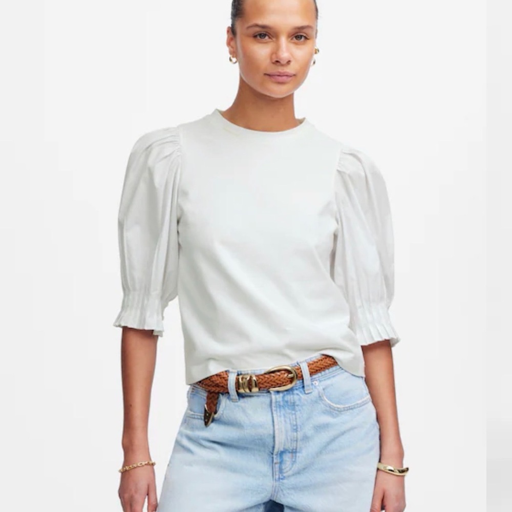 J CREW M Puff-Sleeve Knit Tee Top‎ NV971